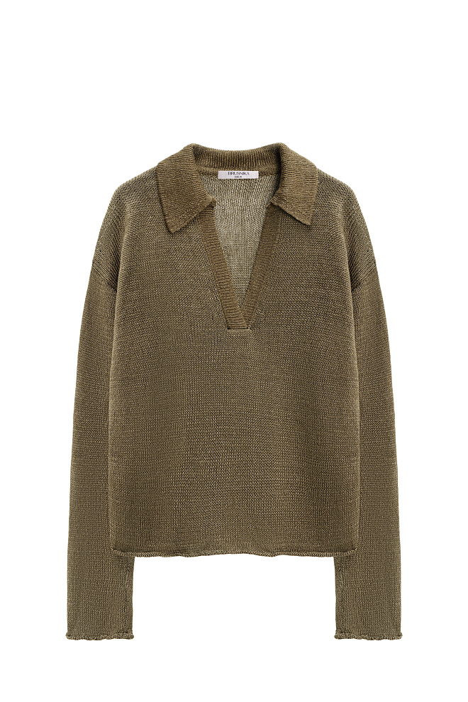 Джемпер из 100% льна с воротником поло