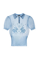 Поло из вискозы с ажурным рисунком, M