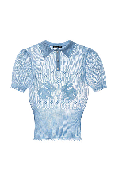 Поло из вискозы с ажурным рисунком