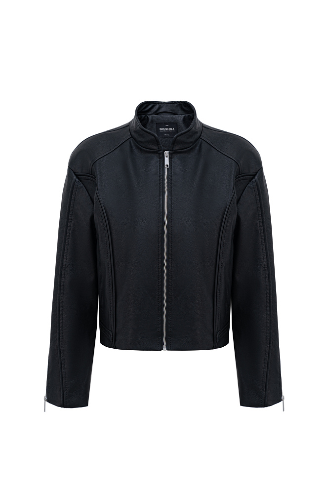 Бомбер из экокожи с боковыми карманами