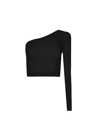 черный Трикотажный топ в рубчик из вискозы. Модель приталенного силуэта с одним рукавом.