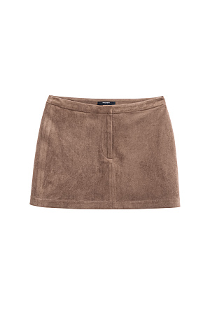 бежевый Юбка длины мини из ткани с имитацией внешнего вида и свойств натуральной замши. Застежка на скрытую пуговицу и молнию спереди. 