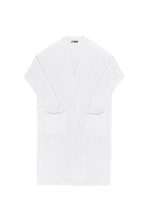 белый Длинный трикотажный кардиган из вискозы. Модель прямого кроя, с двумя боковыми карманами, шлевками на талии и поясом.