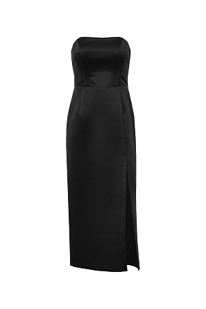 черный Длинное корсетное платье без рукавов с разрезом сбоку. Застежка на молнию сзади.
