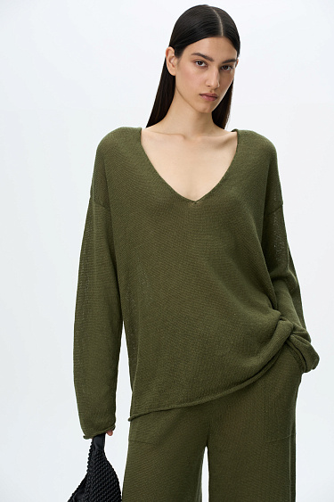 Джемпер с V-образным вырезом из 100% льна
