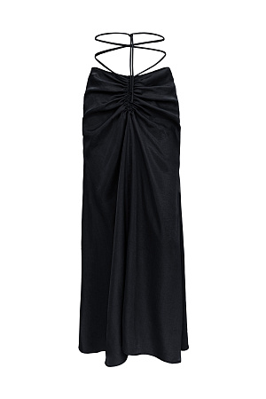 черный Юбка из 100% купры с драппировкой и кулиской по середине. Дополнить образ можно рубашкой из такого же материала.