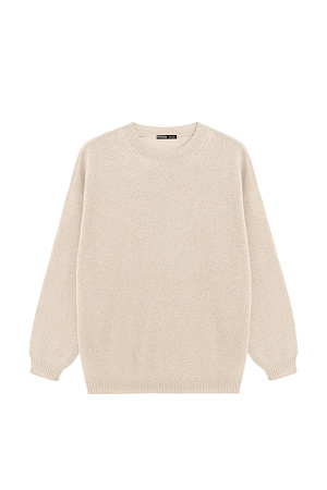 бежевый Трикотажный джемпер из 100% кашемира. Модель свободного силуэта со спущенной линией плеча и круглым вырезом горловины. Края изделия выполнены в рубчик.