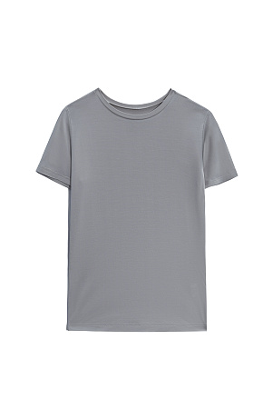 серый Футболка из модала облегающего силуэта. Модель с коротким рукавом и круглым вырезом горловины. 