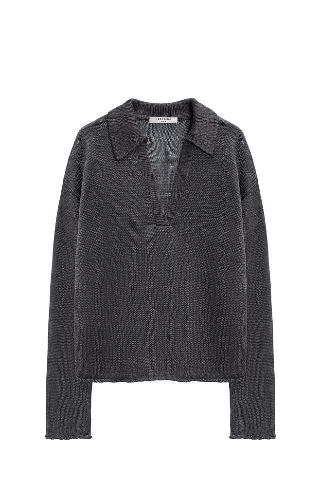 Джемпер из 100% льна с воротником поло