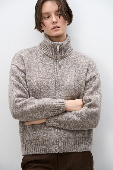 Меланжевый бомбер из шерсти мериноса экстрафайн