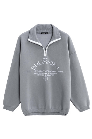 серый Принтованный джемпер из вискозы. Модель свободного силуэта со спущенной линией плеча и воротником-стойкой, застегивающимся на молнию. Манжеты и низ изделия выполнены в рубчик.