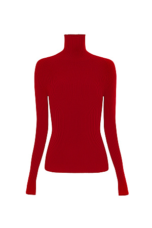 красный Трикотажная бесшовная водолазка из эластичной вискозы. Модель приталленого силуэта, с высоким воротником-стойкой и длинными рукавами. Изделие выполнено в рубчик.