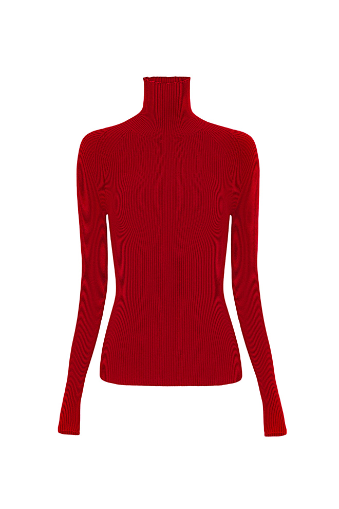 Цельновязаная водолазка в рубчик