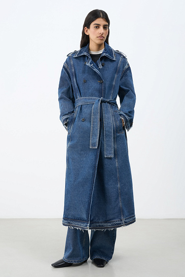 Джинсовый oversize тренч на запах