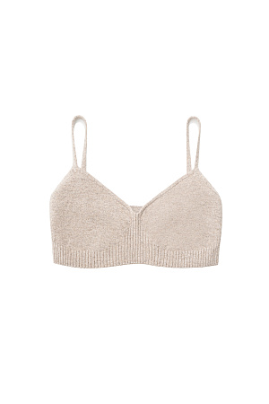 бежевый Базовый трикотажный топ, выполненный из кашемира и шерсти. Модель на тонких бретельках. вывязанными чашечками и эластичной резинкой в рубчик.