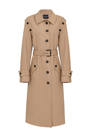 Длинный плащ с отложным воротником-стойкой