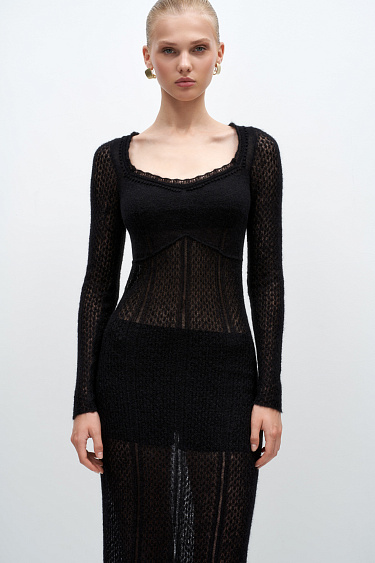 Ажурное платье из супер кид мохера и шерсти беби альпака