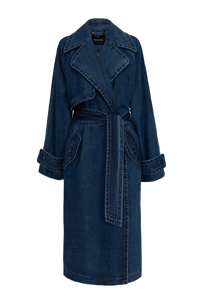 Двубортный oversize тренч из денима