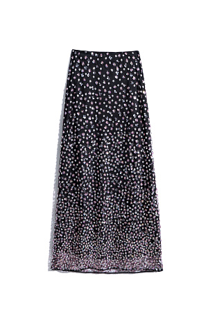 черный Юбка длины макси, расшитая пайетками и бисером. Застежка на потайную молнию. Изделие на подкладке.