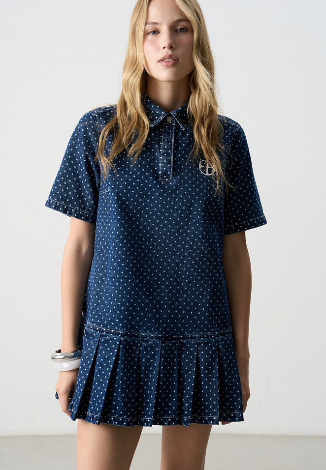 Джинсовое платье в горох