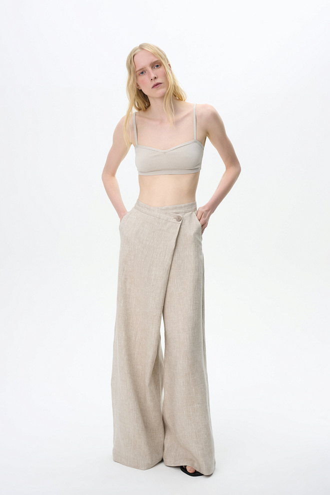 Брюки на запах из 100% льна