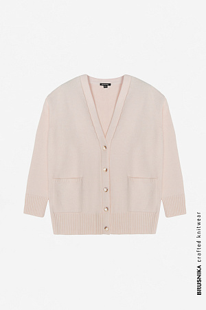 бежевый Удлиненный кардиган с добавлением шерсти Альпака на пуговицах с V-образным вырезом и карманами.