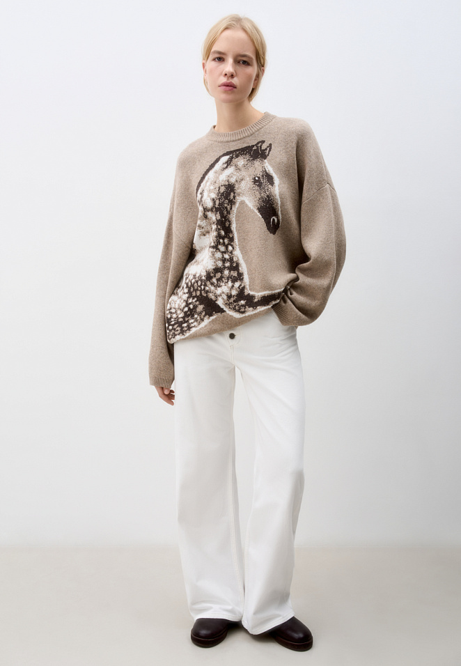 Трикотажный джемпер с принтом лошади