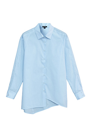 голубой Рубашка на пуговицах с расклешенными рукавами, регулируемым манжетом и асимметричным краем.