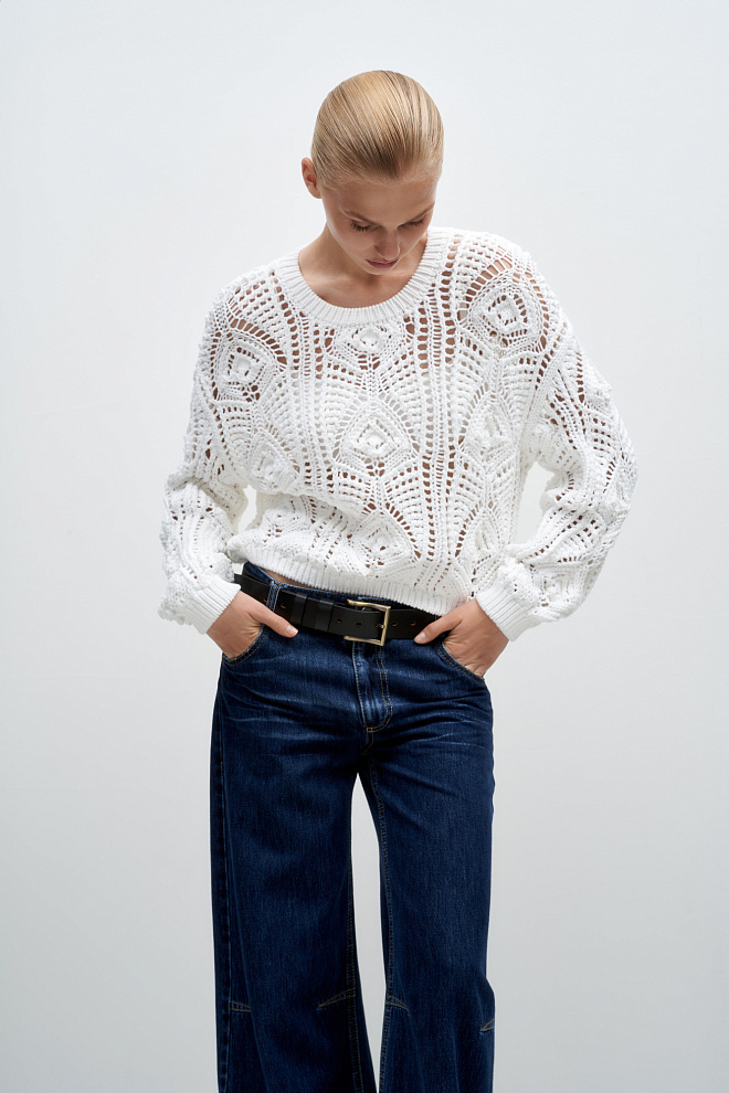 Трикотажный ажурный джемпер из хлопка