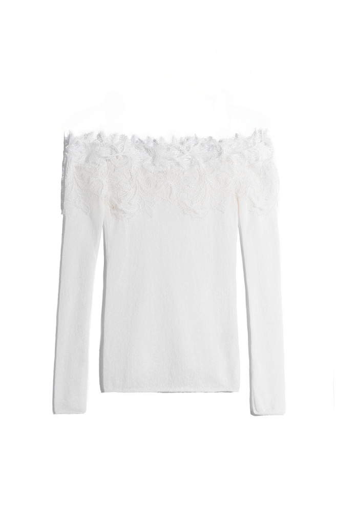 Лонгслив из шерсти мериноса с кружевом