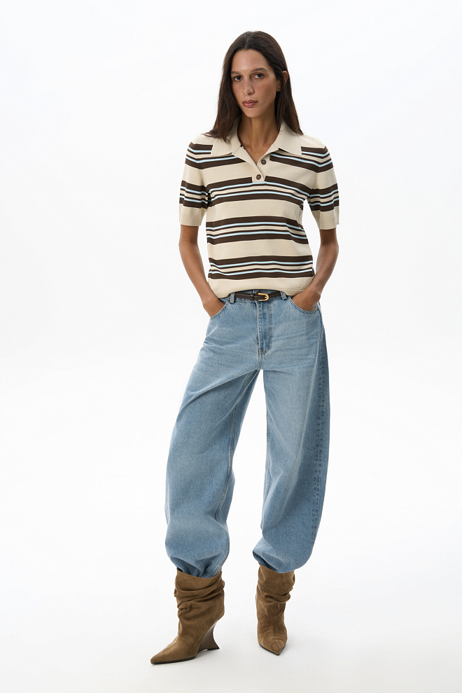 Поло в полоску из вискозы