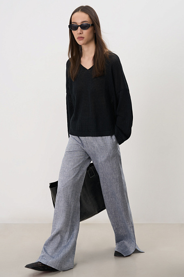 Джемпер из 100% льна с V-образным вырезом