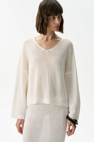 Джемпер из 100% льна с V-образным вырезом