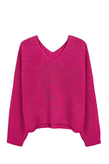 Джемпер из 100% льна с V-образным вырезом