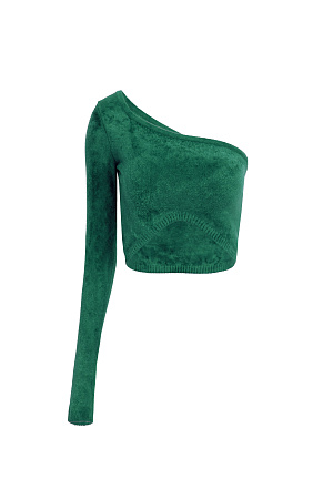 зеленый Укороченный топ из с одним рукавом из бархатистой вискозы.