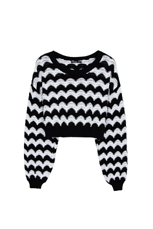 черный Трикотажный джемпер из хлопка с волнистым узором. Манжеты и низ изделия из эластичной ленты в рубчик.
