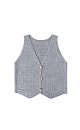 Трикотажный жилет из шерсти. Модель прямого кроя с глубоким V-образным вырезом и застежкой на пуговицы. Дополнить образ можно юбкой в таком же стиле.