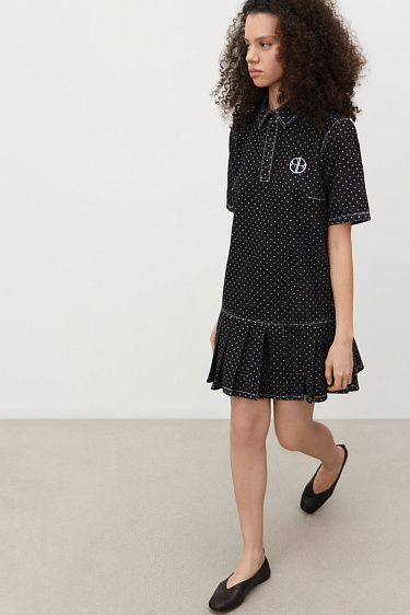 Джинсовое платье в горох