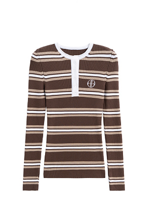 коричневый Трикотажный лонгслив из вискозы. Модель с круглым вырезом горловины с планкой на пуговицах и брендированным ярлыком на груди.