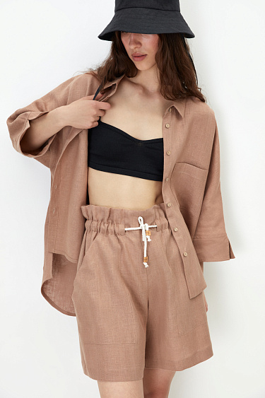 Шорты из 100% льна на кулиске