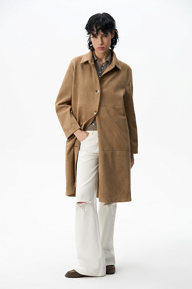 Тренч с отделкой под замшу