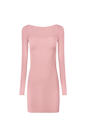 розовый Платье-мини из вискозы с квадратным вырезом и длинным рукавом&nbsp;&nbsp;прекрасно подойдет к вечерним мероприятиям.