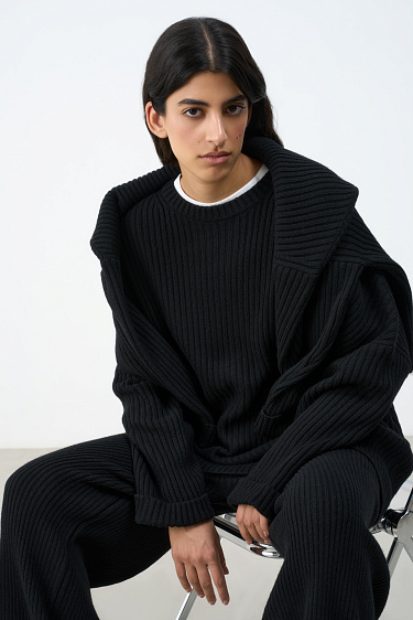 Джемпер из кашемира и шерсти в широкий рубчик