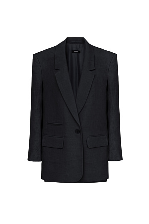 черный Классический жакет из 100% льна с разрезами по бокам и накладными карманами. Застежка на одну пуговицу. Изделие на подкладке.