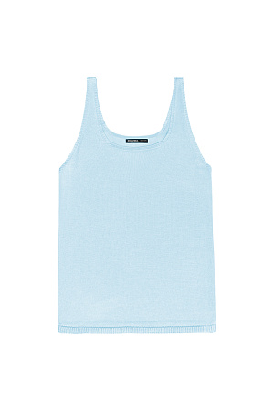 голубой Цельновязаная майка из 100% вискозы на тонких бретелях. 