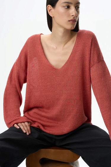 Джемпер с V-образным вырезом из 100% льна