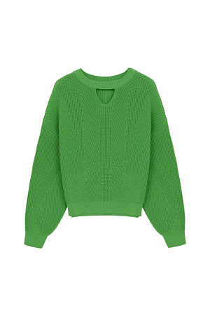 зеленый Трикотажный джемпер из хлопка с фигурной горловиной и вырезом.