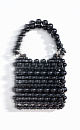 Сумочка, выполненная путем переплетения крупных круглых бусин. Модель с двумя ручками и ремешком-цепочкой. Высота изделия составляет 12 см, длина ручки - 11 см, длина цепочки - 111 см.