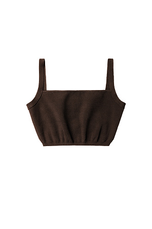 коричневый Трикотажный короткий топ из вискозы. Модель на бретелях, с прямым вырезом декольте. Низ изделия выполнен на эластичной резинке.&nbsp;&nbsp;