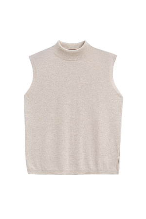 бежевый Трикотажный жилет из кашемира и шерсти. Модель без рукавов с воротником-стойкой, выполненным в тонкий рубчик.